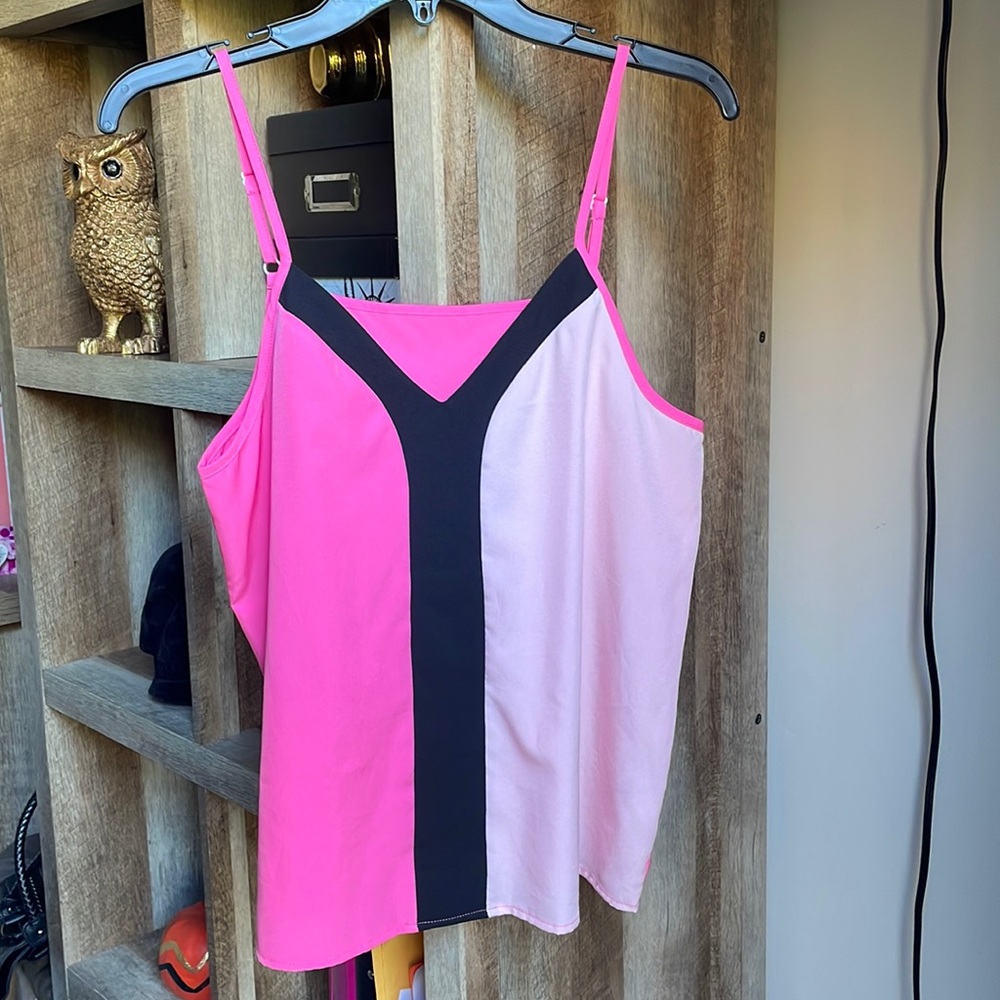 New Chic Barbie Color Block Cami Tank Top Pink Black
